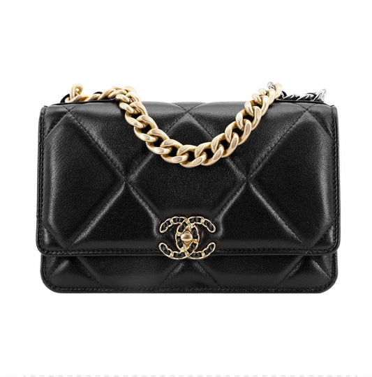 [Luxe]0528 Wallet on Chain WOC black Lambskin