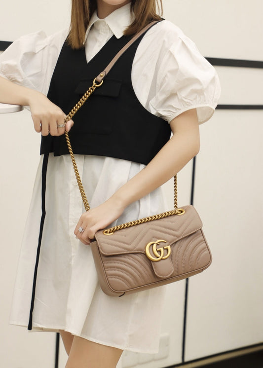 [Luxe]0528 milk tea color Small GG Marmont 2.0 Shoulder Bag