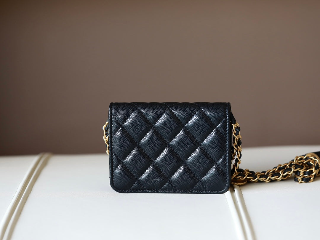 [Luxe]0528 Black Quilted Caviar Belt Bag Aged Gold Hardware