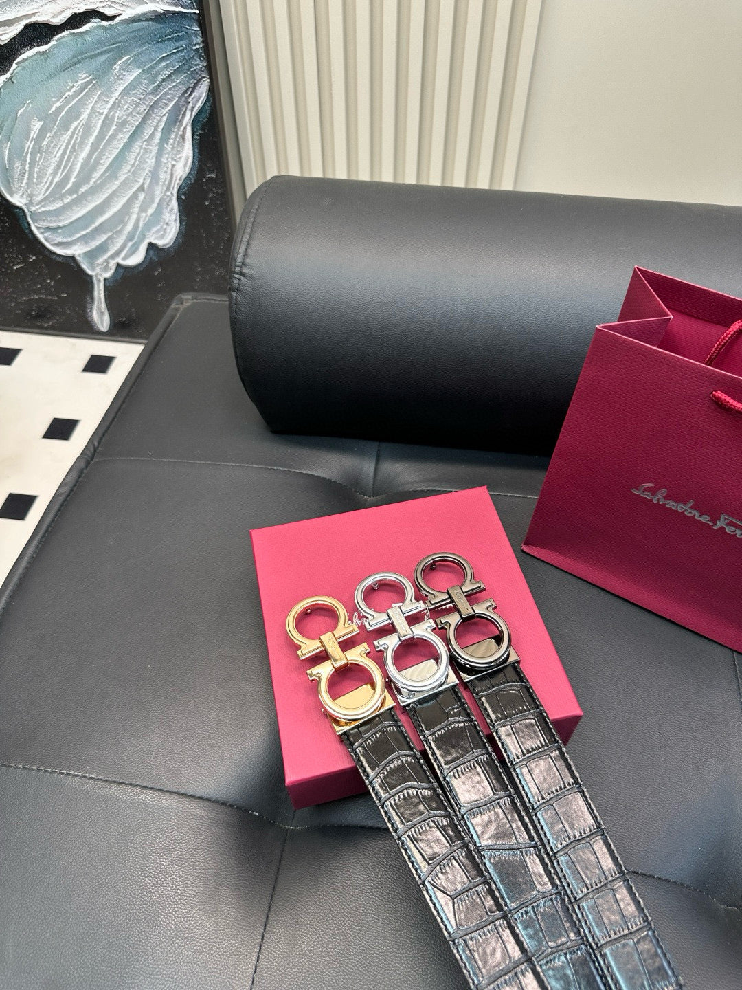 [Luxe]Ferragamo Crocodile skin pattern belt