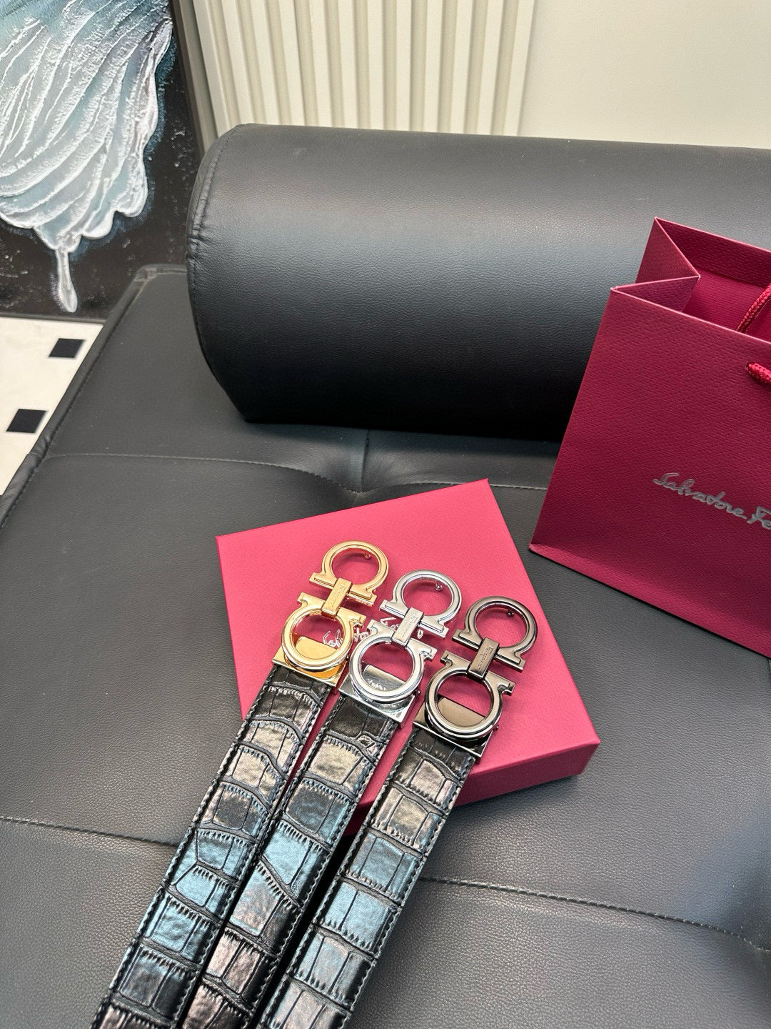 [Luxe]Ferragamo Crocodile skin pattern belt