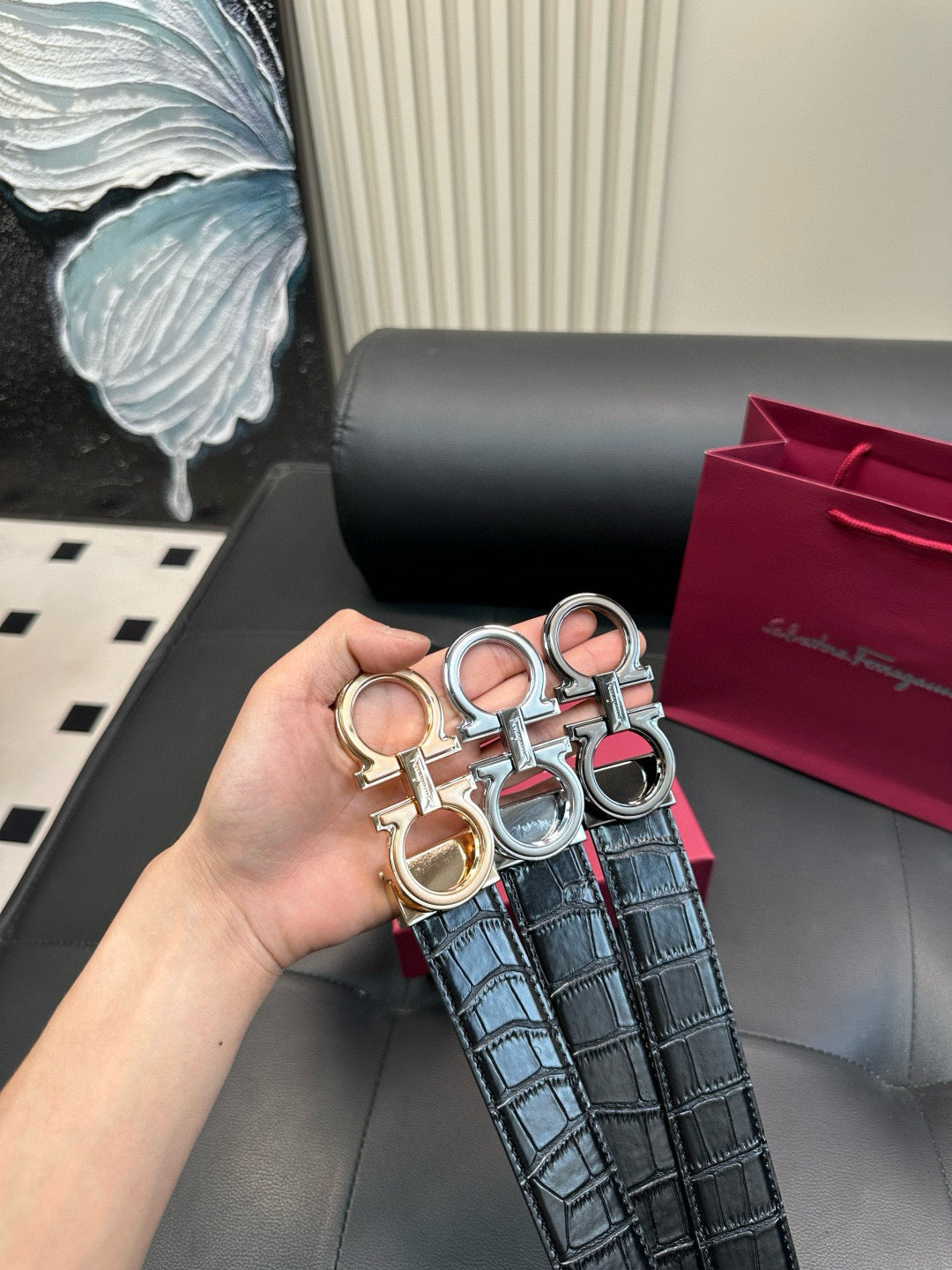 [Luxe]Ferragamo Crocodile skin pattern belt