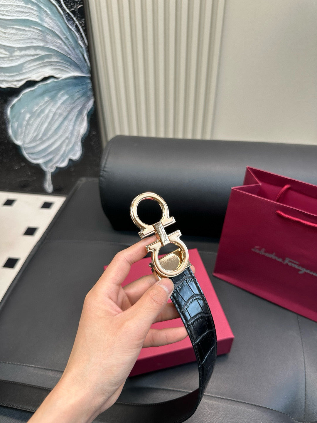 [Luxe]Ferragamo Crocodile skin pattern belt