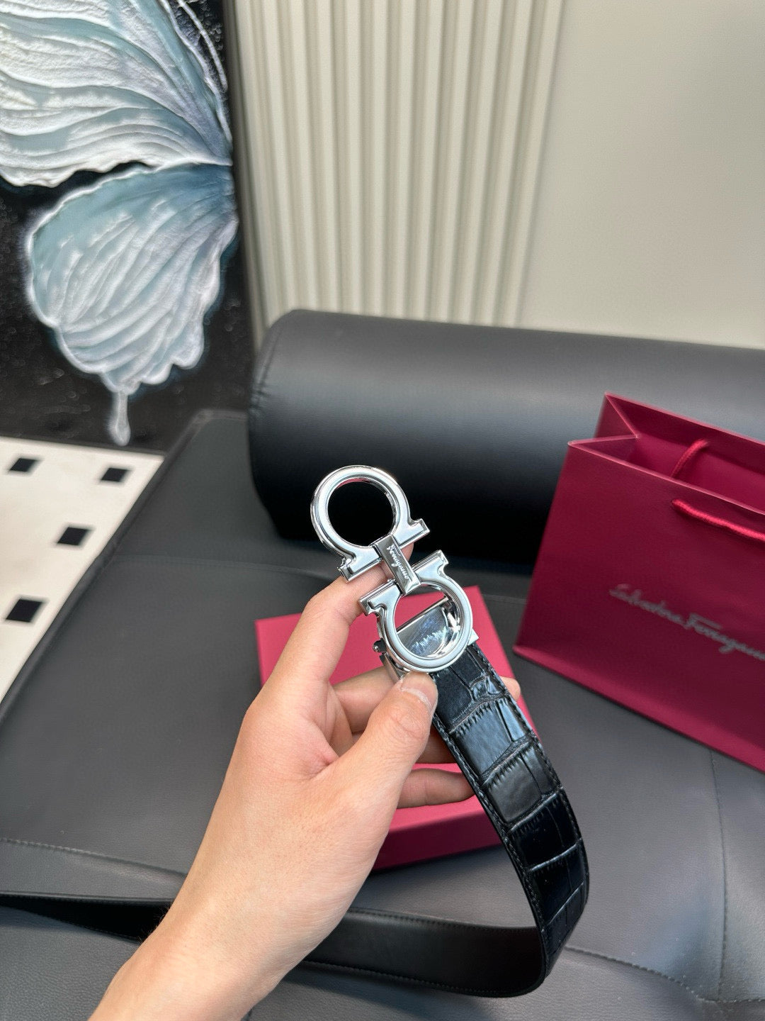 [Luxe]Ferragamo Crocodile skin pattern belt