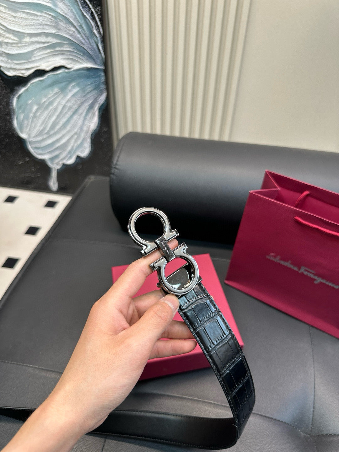 [Luxe]Ferragamo Crocodile skin pattern belt