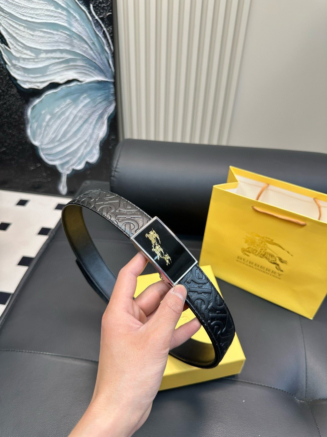 [Luxe]TB Printed pattern black cowhide