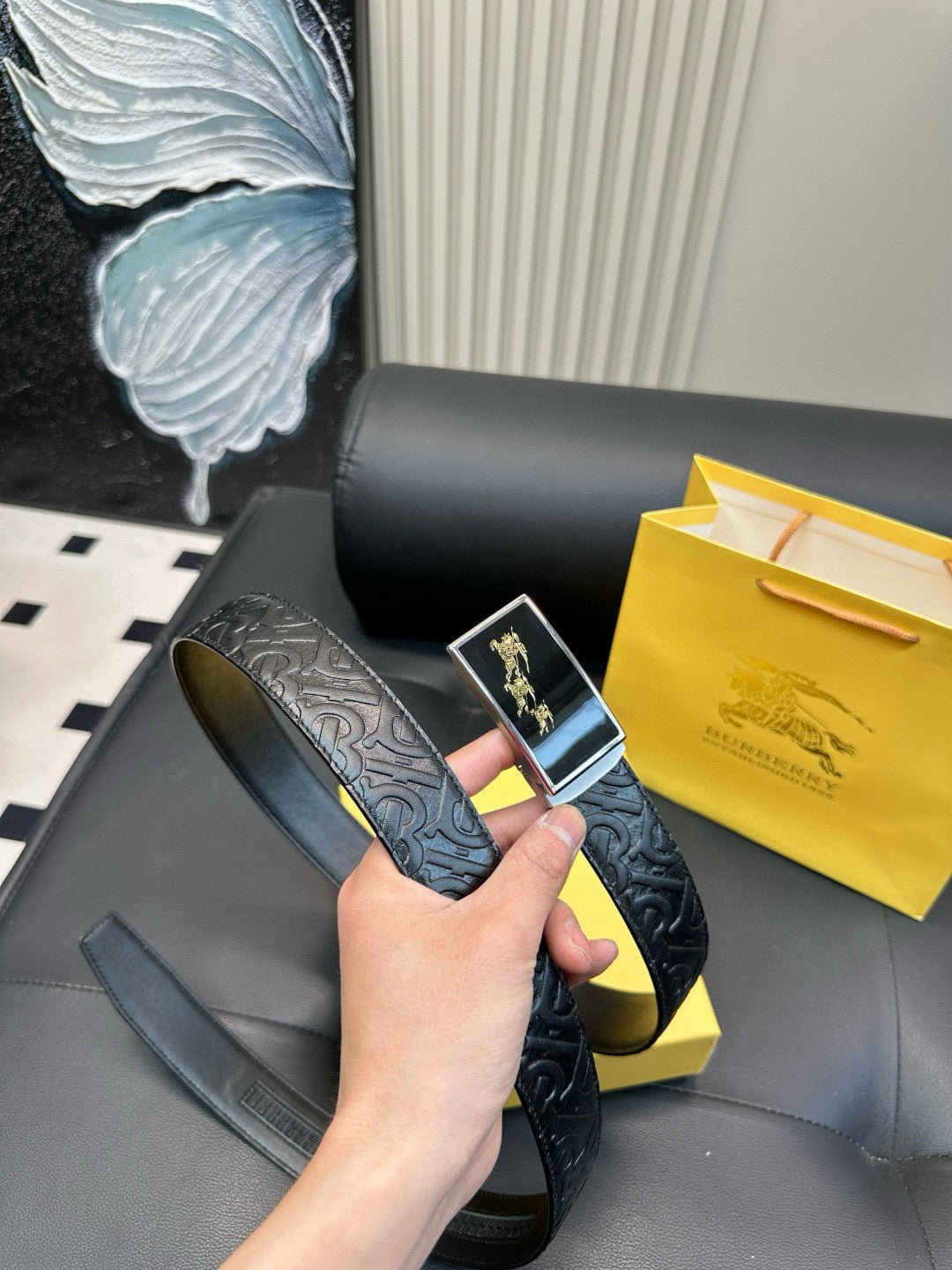 [Luxe]TB Printed pattern black cowhide