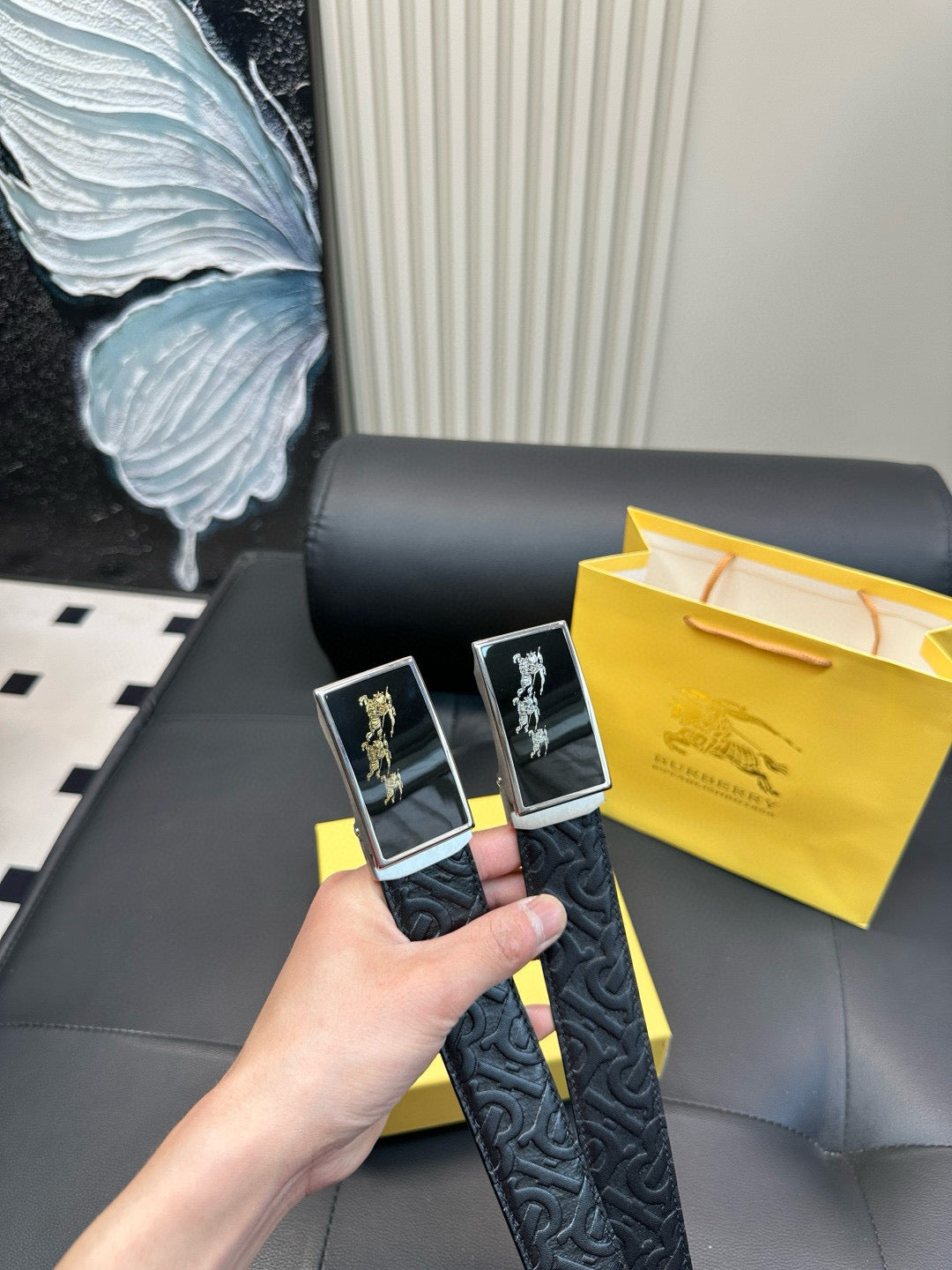 [Luxe]TB Printed pattern black cowhide