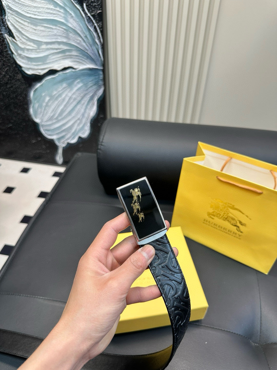 [Luxe]TB Printed pattern black cowhide