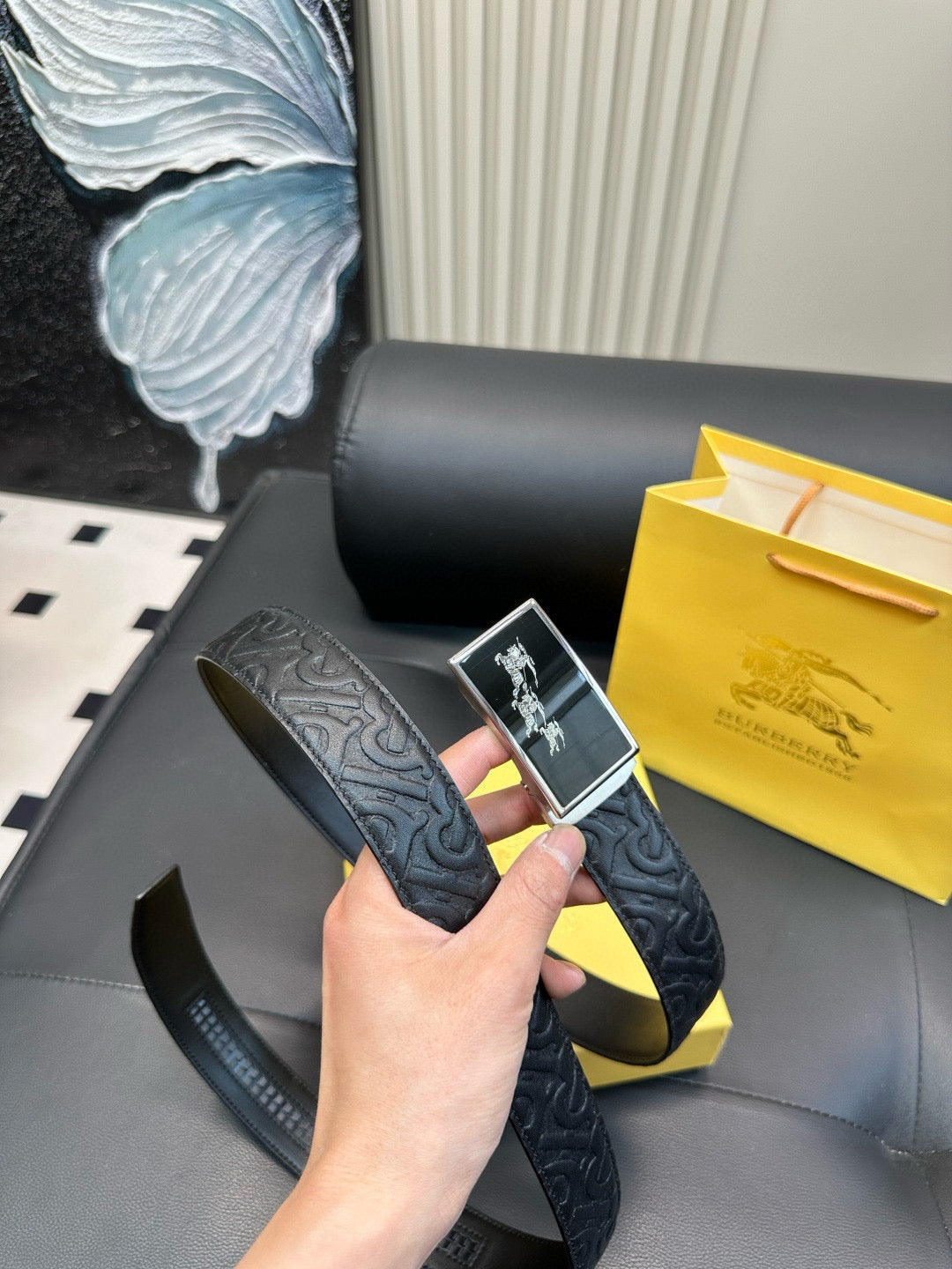 [Luxe]TB Printed pattern black cowhide