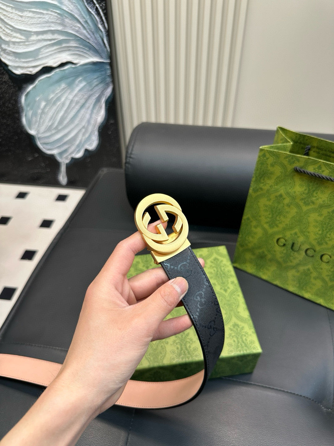 [Luxe]GG Matte surface, with printed pattern on the leather strap