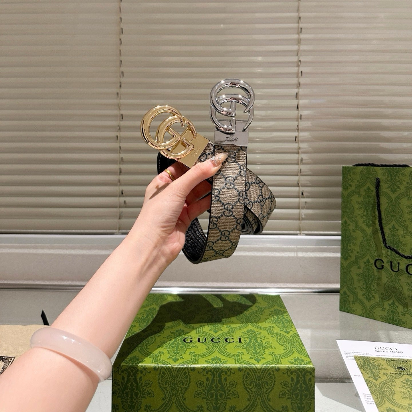 [Luxe]GGPolished steel buckle