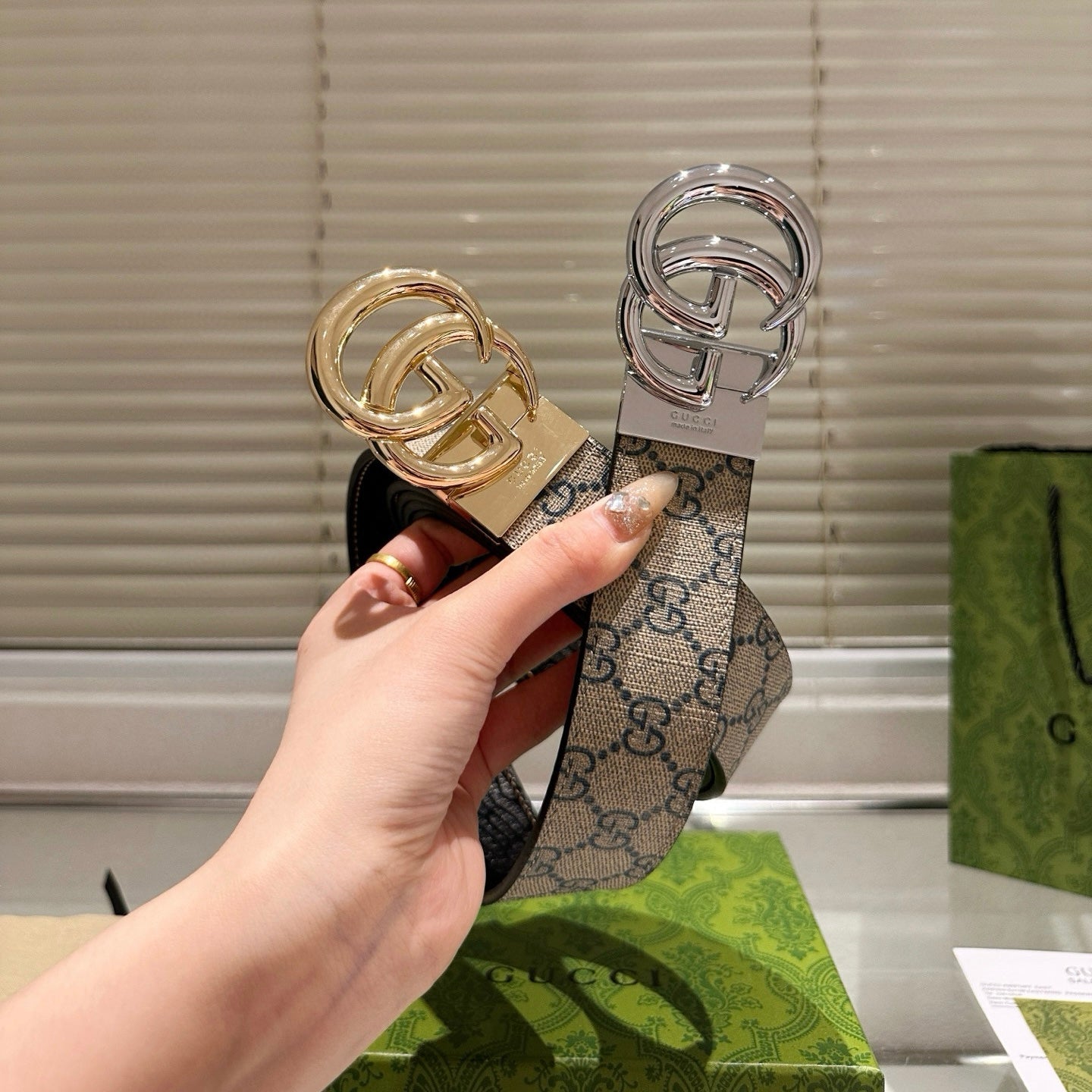 [Luxe]GGPolished steel buckle