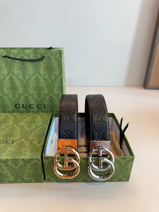 [Luxe]GG Polished steel buckle with printed leather texture