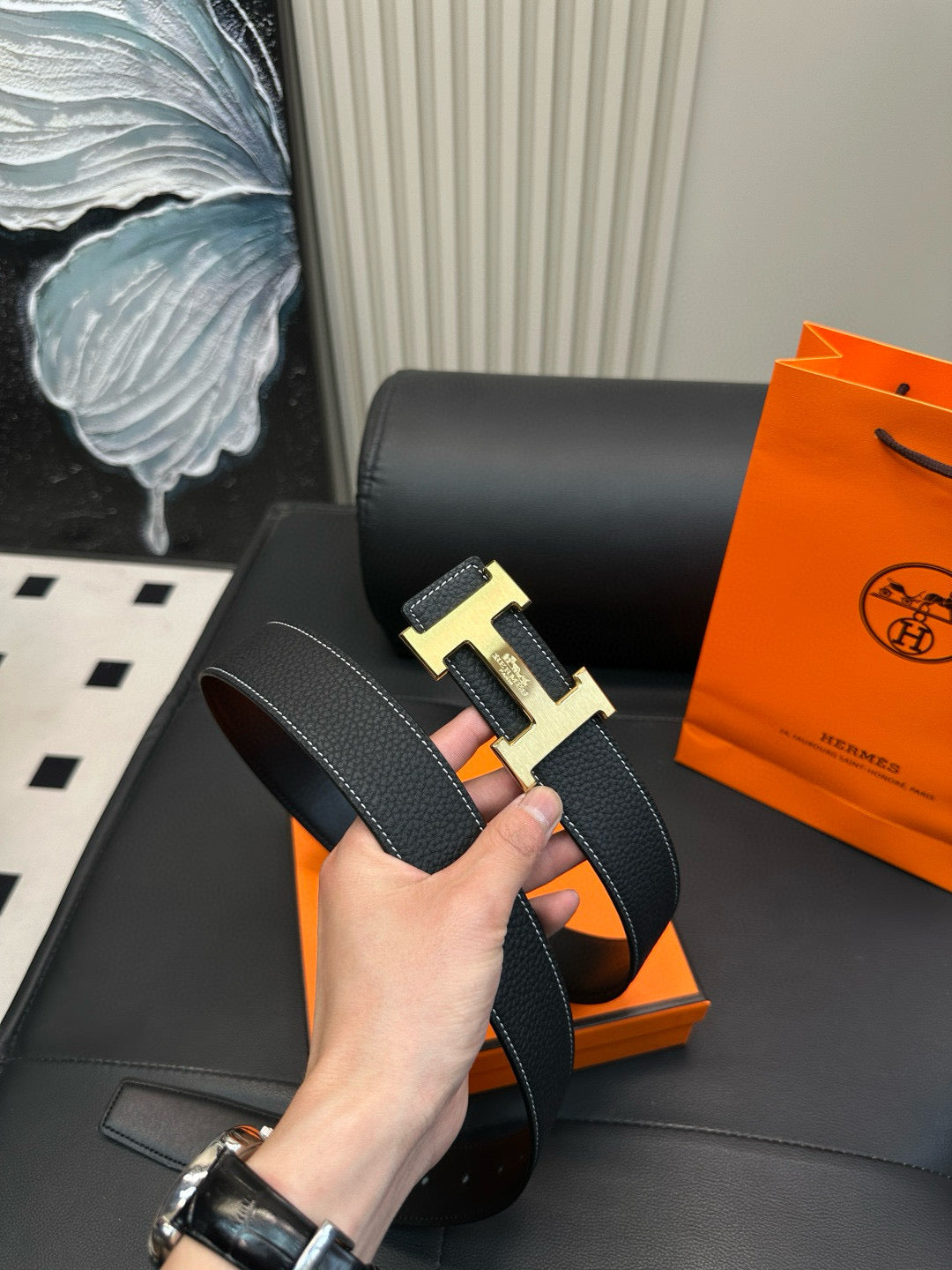 [Luxe]HMS Simple and fashionable, lotus seed skin with grain pattern, cowhide