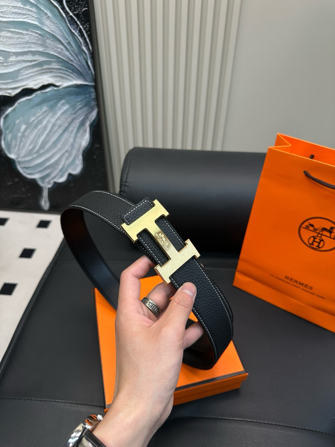 [Luxe]HMS Simple and fashionable, lotus seed skin with grain pattern, cowhide