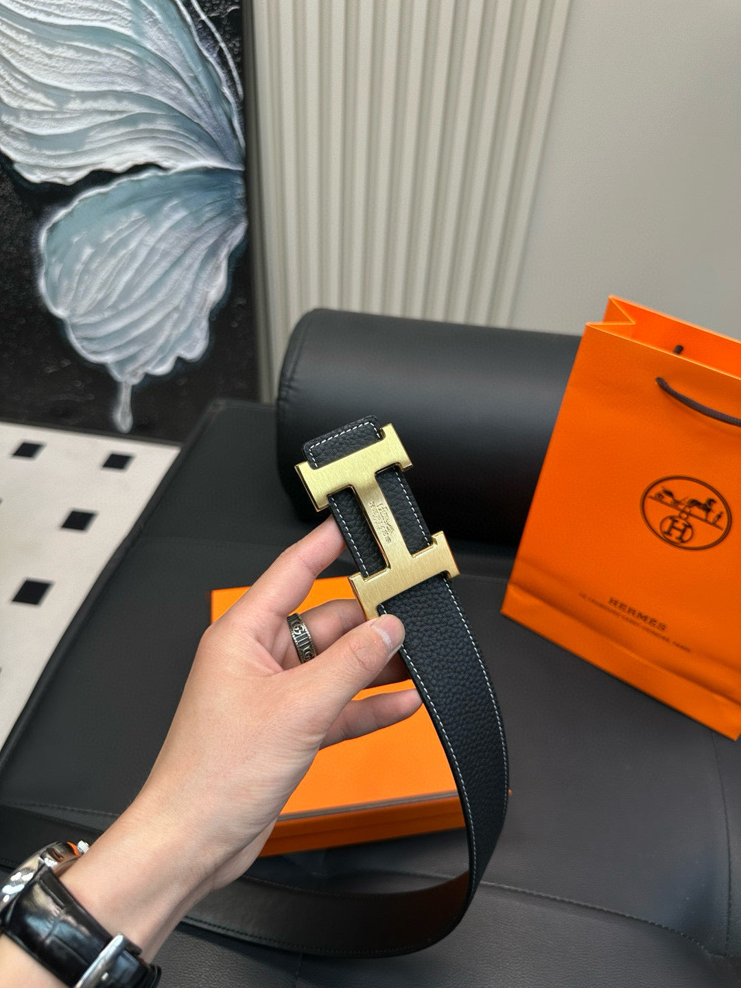 [Luxe]HMS Simple and fashionable, lotus seed skin with grain pattern, cowhide