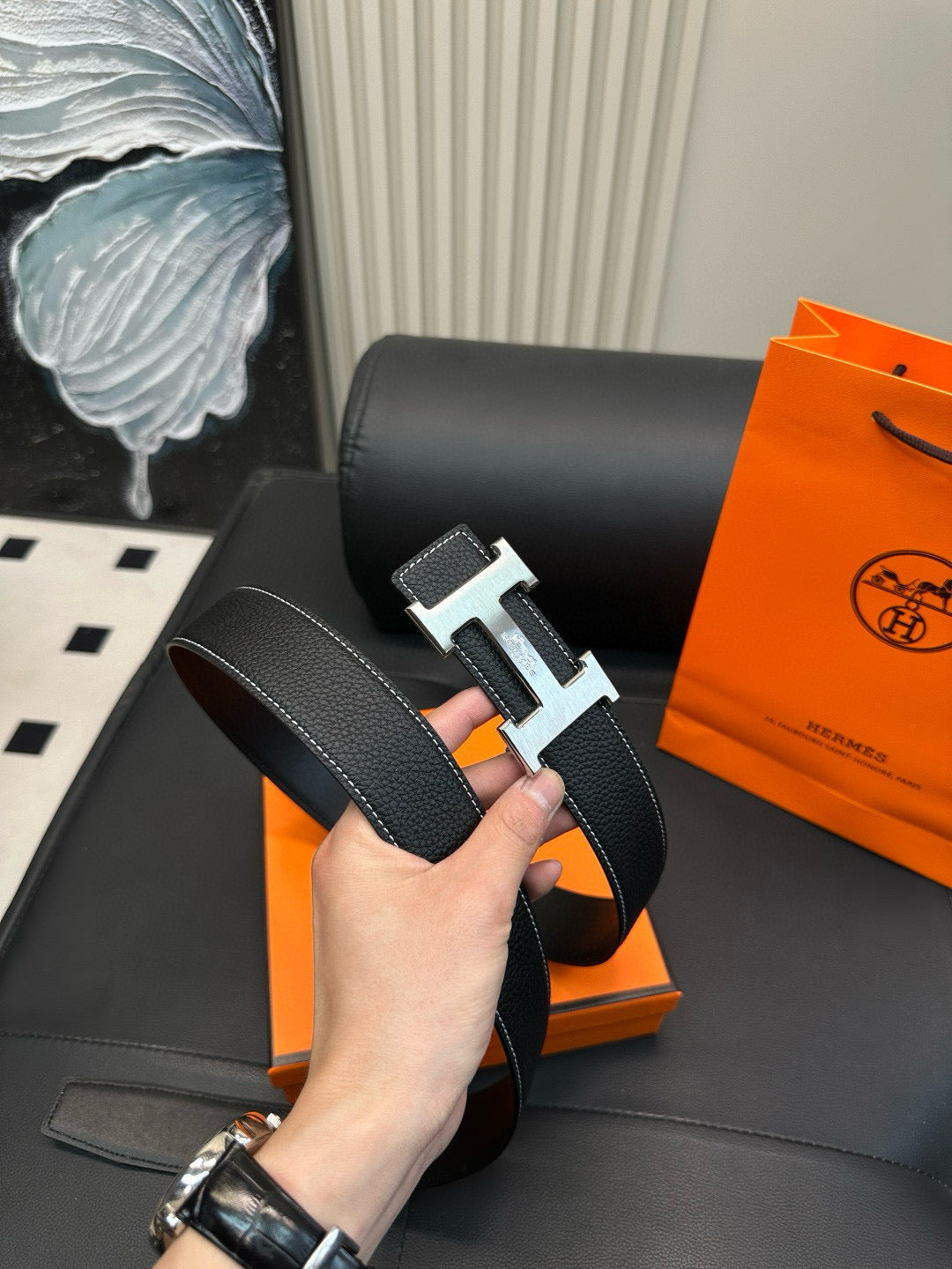 [Luxe]HMS Simple and fashionable, lotus seed skin with grain pattern, cowhide