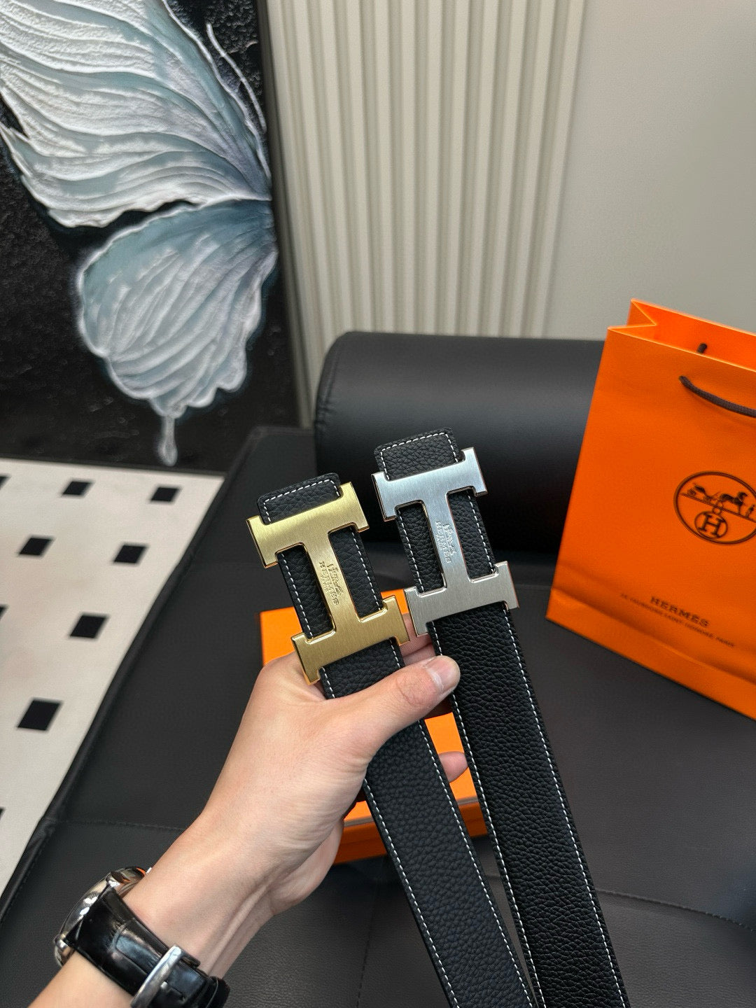 [Luxe]HMS Simple and fashionable, lotus seed skin with grain pattern, cowhide