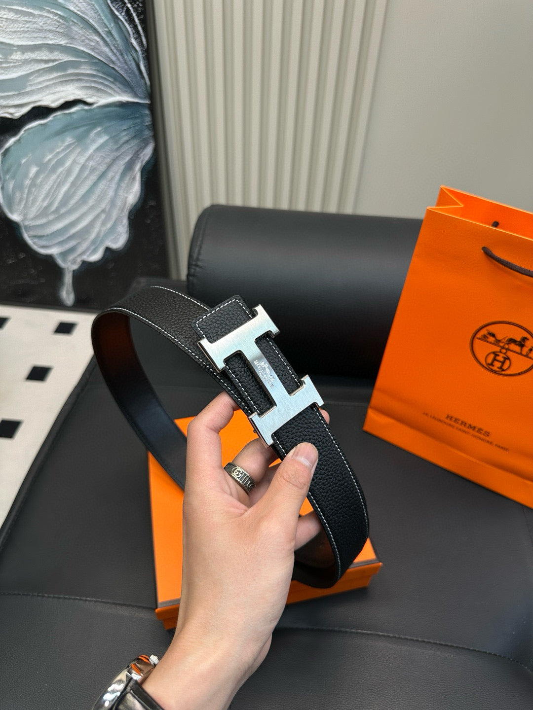 [Luxe]HMS Simple and fashionable, lotus seed skin with grain pattern, cowhide