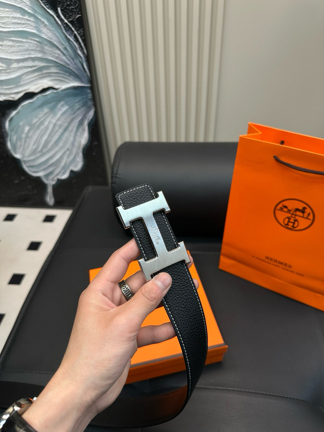 [Luxe]HMS Simple and fashionable, lotus seed skin with grain pattern, cowhide