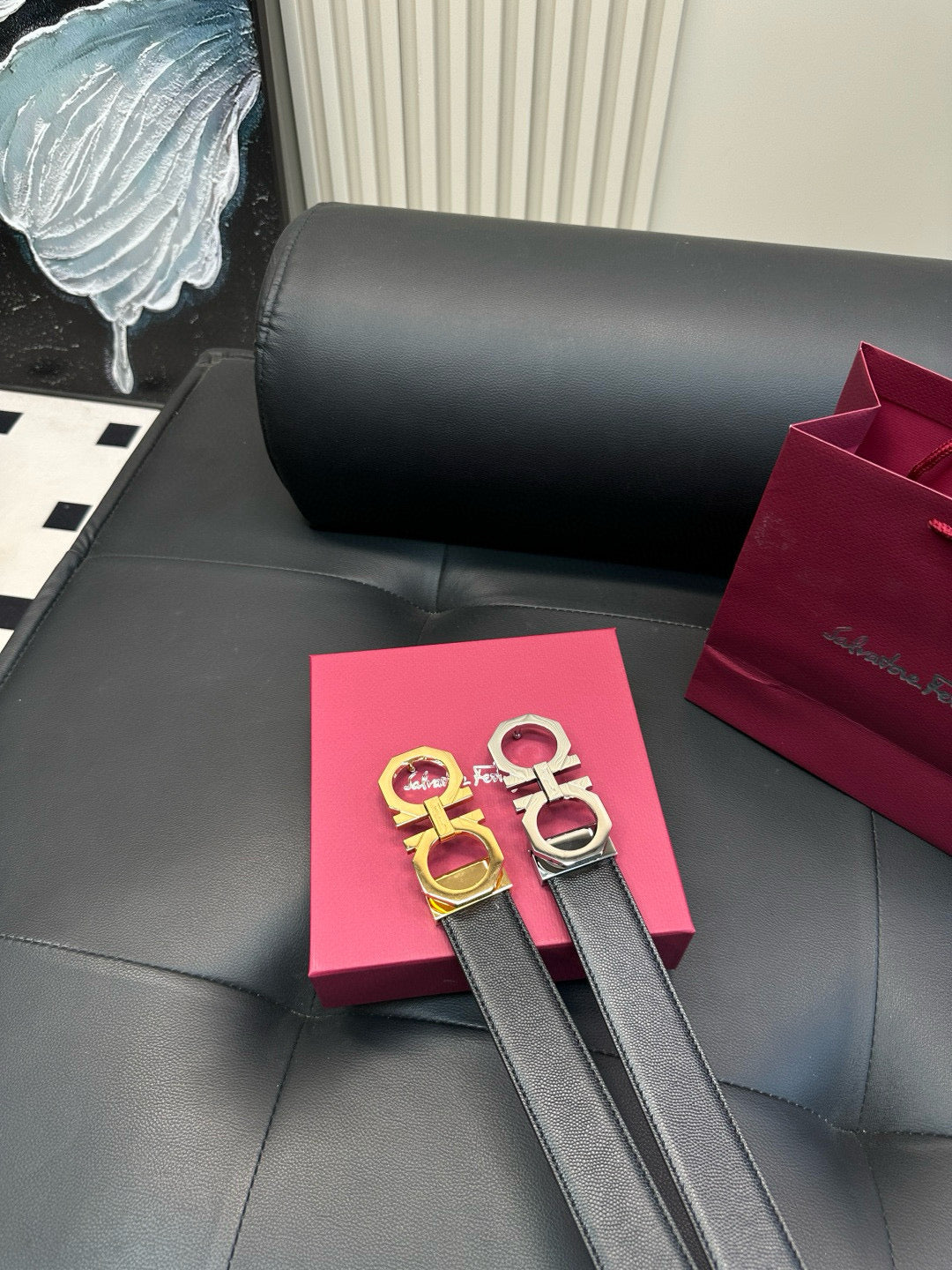 [Luxe]Ferragamo 8-sided polished steel buckle