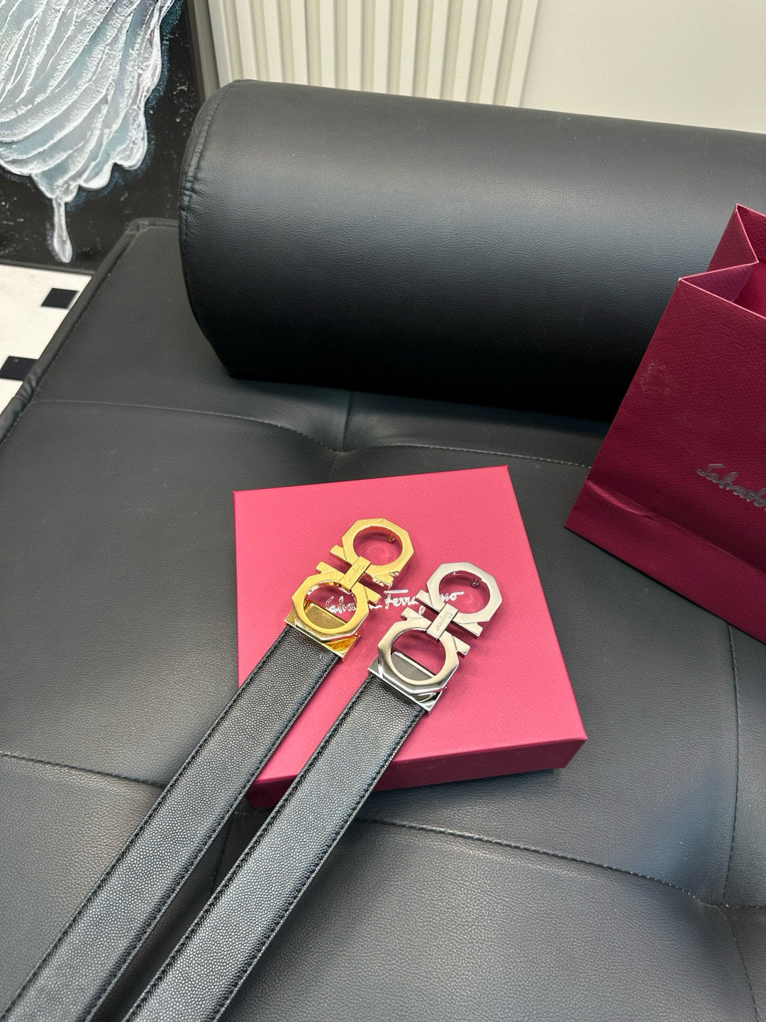 [Luxe]Ferragamo 8-sided polished steel buckle