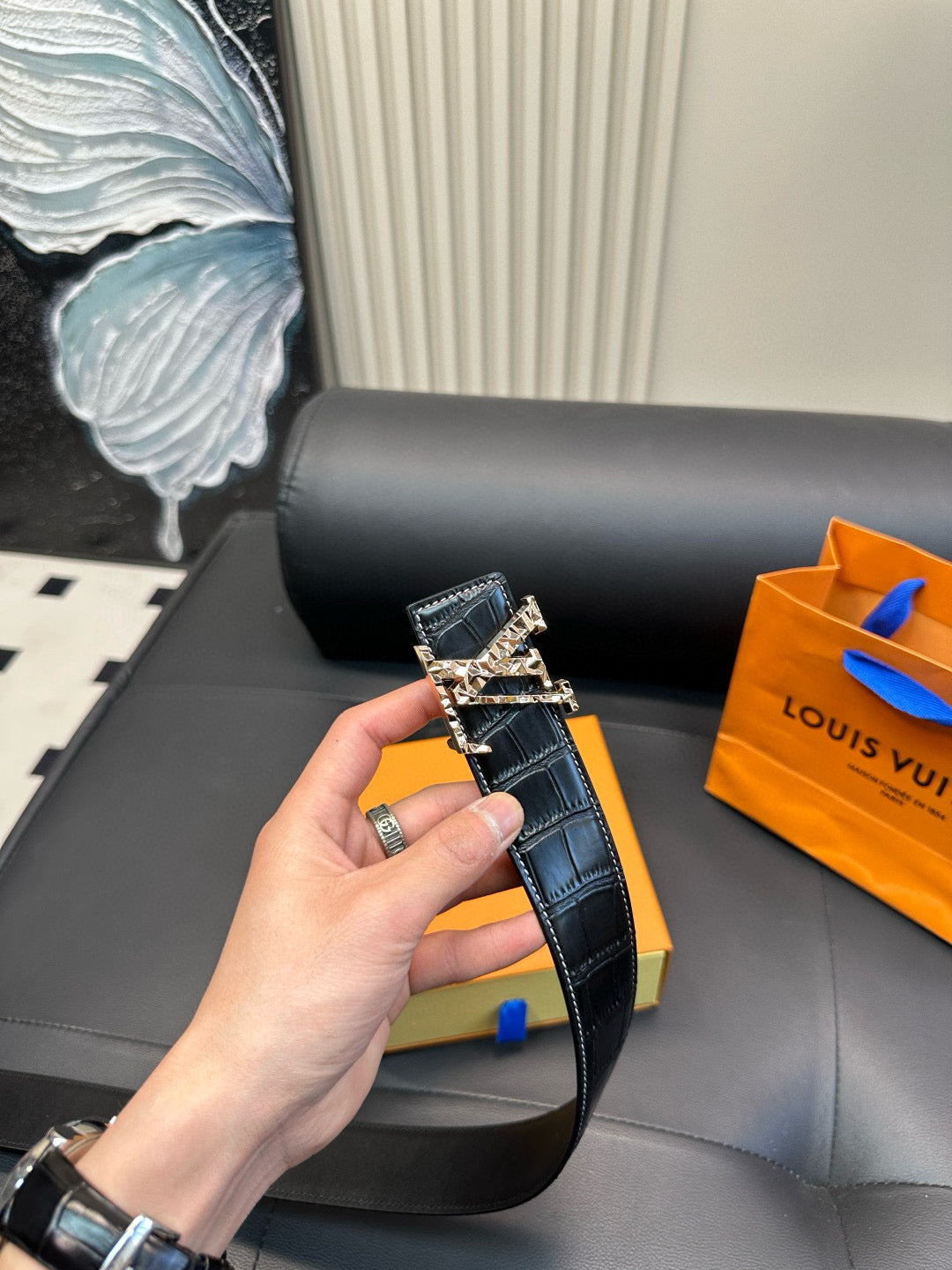 [Luxe]LV Diamond-cut steel buckle with crocodile skin pattern