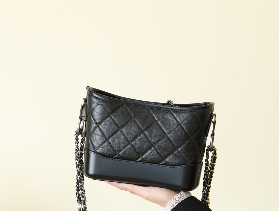 [Luxe]0528 Quilted distressed calfskin Small Black